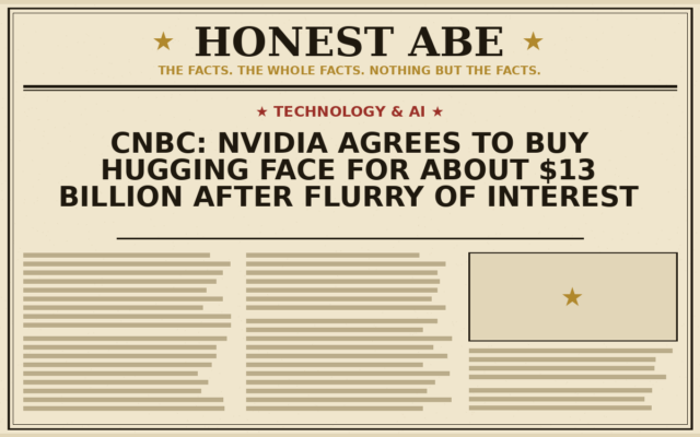 CNBC: Nvidia Agrees to Buy Hugging Face for About $13 Billion After Flurry of Interest