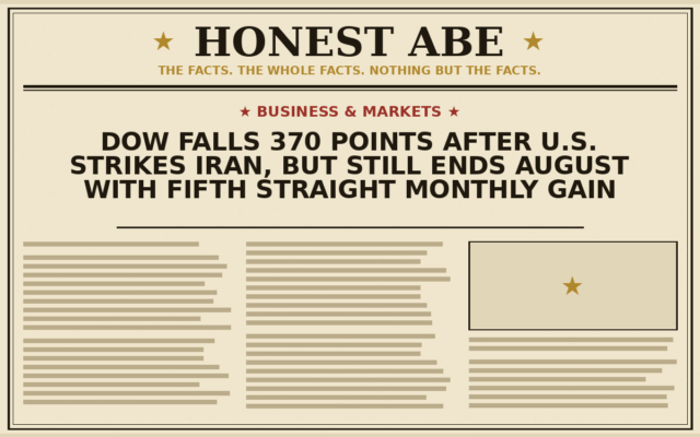 Dow Falls 370 Points After U.S. Strikes Iran, But Still Ends August With Fifth Straight Monthly Gain