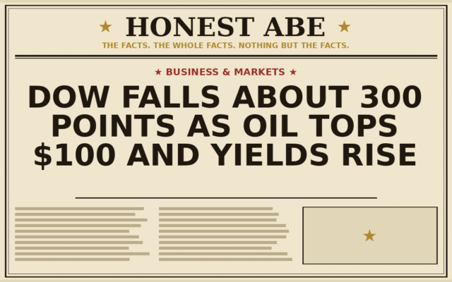 Dow Falls About 300 Points as Oil Tops $100 and Yields Rise