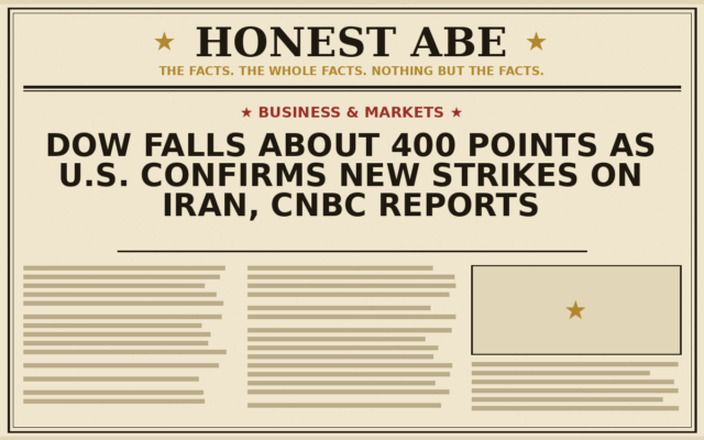 Dow Falls About 400 Points as U.S. Confirms New Strikes on Iran, CNBC Reports