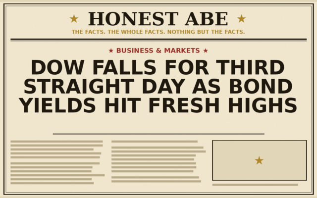 Dow Falls for Third Straight Day as Bond Yields Hit Fresh Highs
