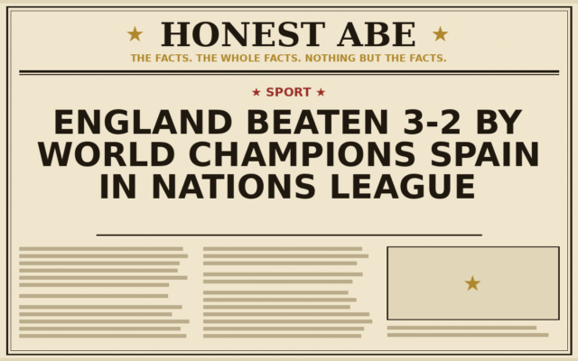 England Beaten 3-2 by World Champions Spain in Nations League