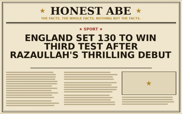 England Set 130 to Win Third Test After Razaullah’s Thrilling Debut