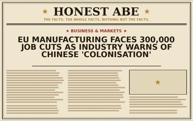 EU Manufacturing Faces 300,000 Job Cuts as Industry Warns of Chinese ‘Colonisation’