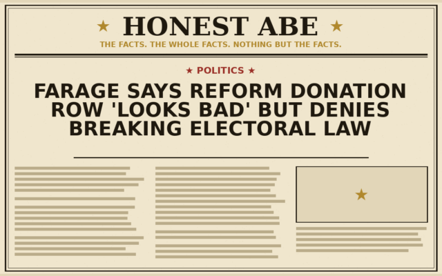 Farage Says Reform Donation Row ‘Looks Bad’ but Denies Breaking Electoral Law
