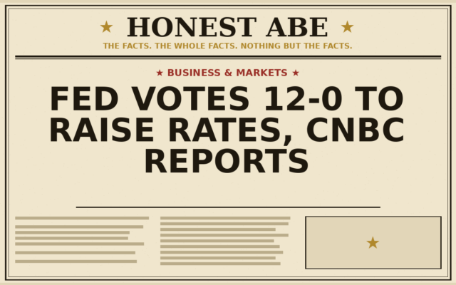 Fed Votes 12-0 to Raise Rates, CNBC Reports