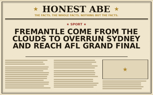 Fremantle Come From the Clouds to Overrun Sydney and Reach AFL Grand Final