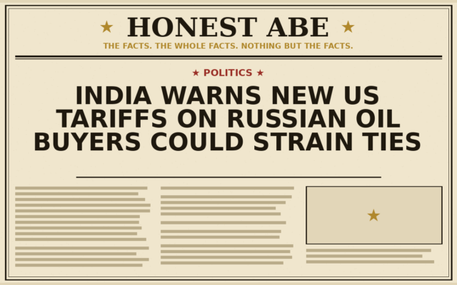 India Warns New US Tariffs on Russian Oil Buyers Could Strain Ties
