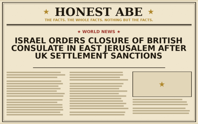 Israel Orders Closure of British Consulate in East Jerusalem After UK Settlement Sanctions