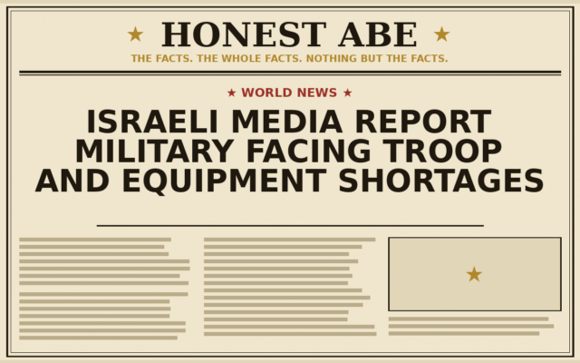 Israeli Media Report Military Facing Troop and Equipment Shortages