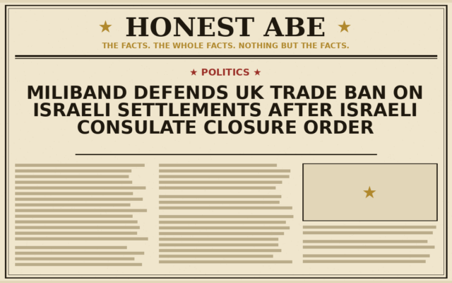 Miliband Defends UK Trade Ban on Israeli Settlements After Israeli Consulate Closure Order