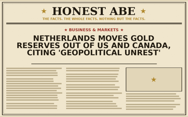 Netherlands Moves Gold Reserves Out of US and Canada, Citing ‘Geopolitical Unrest’