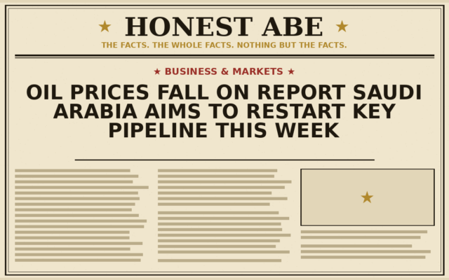 Oil Prices Fall on Report Saudi Arabia Aims to Restart Key Pipeline This Week