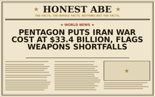 Pentagon Puts Iran War Cost at $33.4 Billion, Flags Weapons Shortfalls