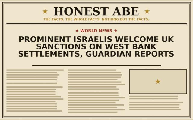 Prominent Israelis Welcome UK Sanctions on West Bank Settlements, Guardian Reports