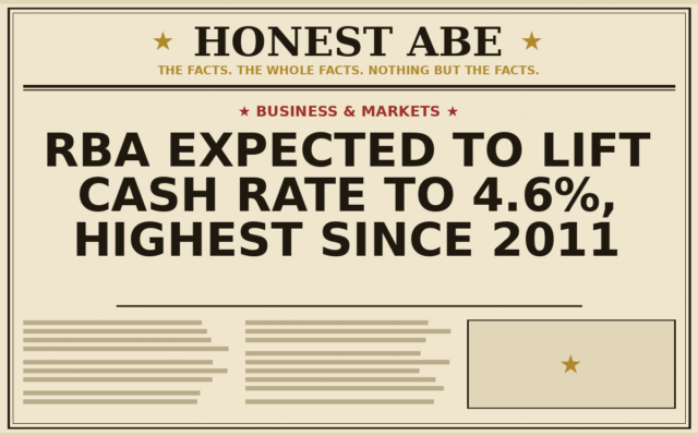 RBA Expected to Lift Cash Rate to 4.6%, Highest Since 2011