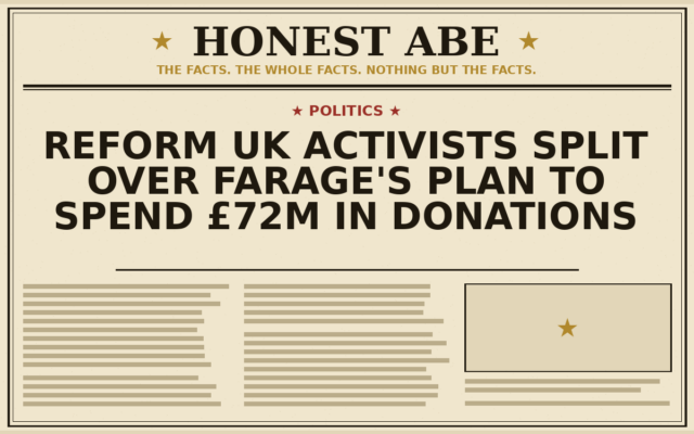 Reform UK Activists Split Over Farage’s Plan to Spend £72m in Donations