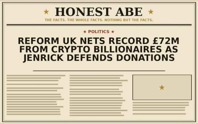 Reform UK Nets Record £72m From Crypto Billionaires as Jenrick Defends Donations
