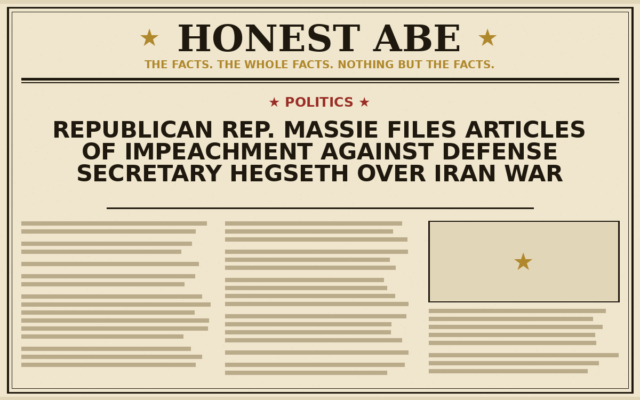 Republican Rep. Massie Files Articles of Impeachment Against Defense Secretary Hegseth Over Iran War