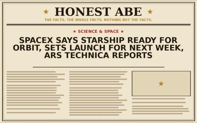 SpaceX Says Starship Ready for Orbit, Sets Launch for Next Week, Ars Technica Reports
