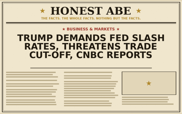 Trump Demands Fed Slash Rates, Threatens Trade Cut-Off, CNBC Reports