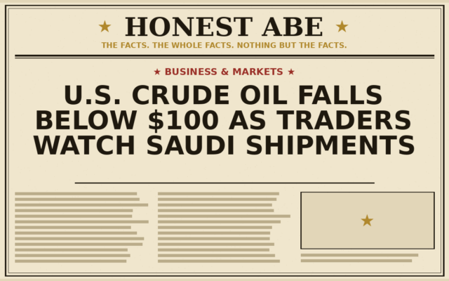 U.S. Crude Oil Falls Below $100 as Traders Watch Saudi Shipments