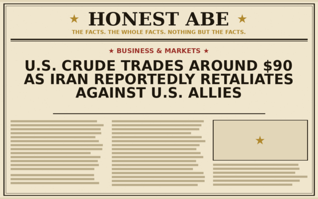 U.S. Crude Trades Around $90 as Iran Reportedly Retaliates Against U.S. Allies