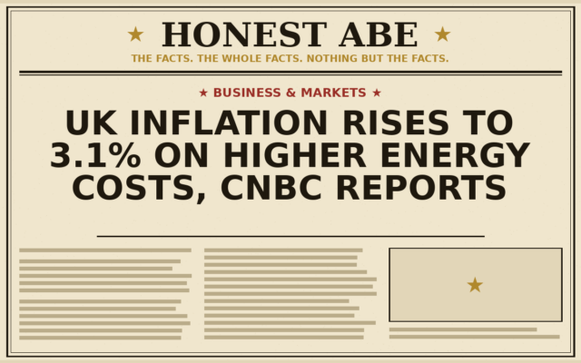 UK Inflation Rises to 3.1% on Higher Energy Costs, CNBC Reports