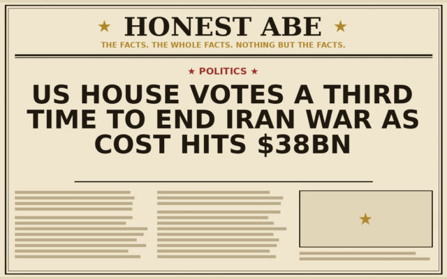 US House Votes a Third Time to End Iran War as Cost Hits $38bn