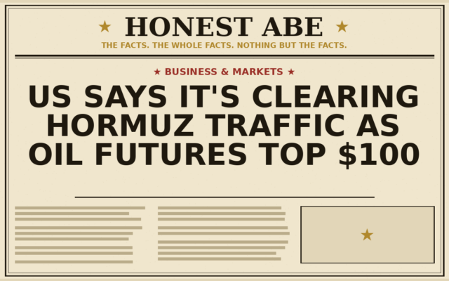US Says It’s Clearing Hormuz Traffic as Oil Futures Top $100