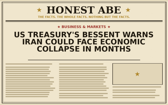 US Treasury’s Bessent Warns Iran Could Face Economic Collapse in Months