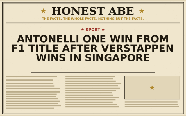 Antonelli One Win From F1 Title After Verstappen Wins in Singapore