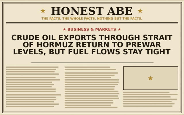 Crude Oil Exports Through Strait of Hormuz Return to Prewar Levels, but Fuel Flows Stay Tight