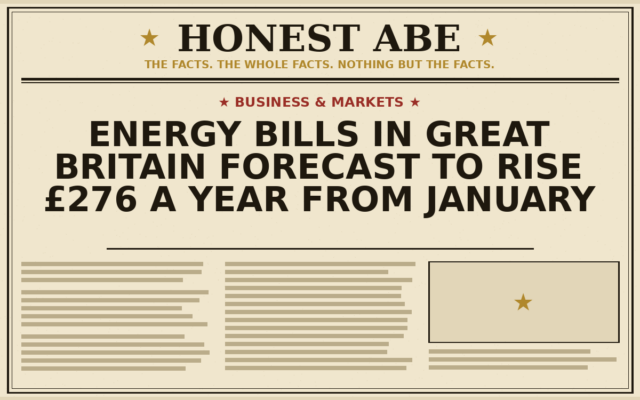 Energy Bills in Great Britain Forecast to Rise £276 a Year From January