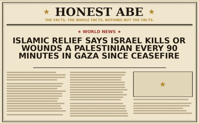 Islamic Relief Says Israel Kills or Wounds a Palestinian Every 90 Minutes in Gaza Since Ceasefire