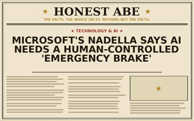 Microsoft’s Nadella Says AI Needs a Human-Controlled ‘Emergency Brake’