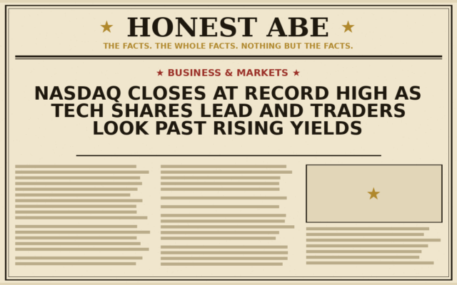 Nasdaq Closes at Record High as Tech Shares Lead and Traders Look Past Rising Yields
