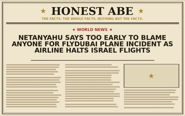 Netanyahu Says Too Early to Blame Anyone for flydubai Plane Incident as Airline Halts Israel Flights