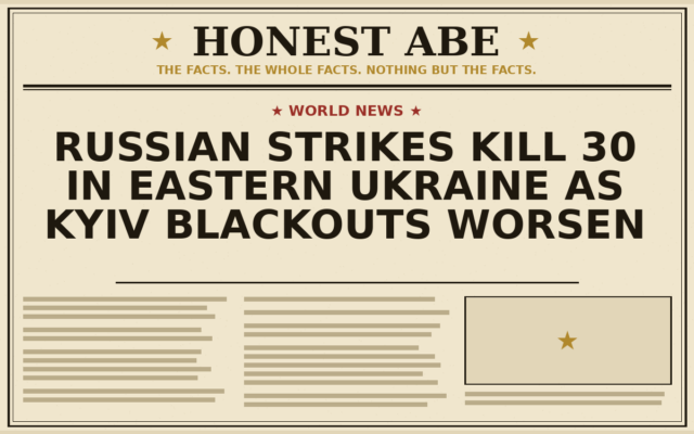 Russian Strikes Kill 30 in Eastern Ukraine as Kyiv Blackouts Worsen