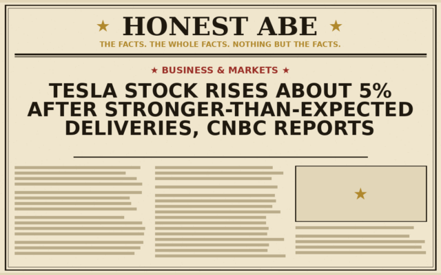 Tesla Stock Rises About 5% After Stronger-Than-Expected Deliveries, CNBC Reports