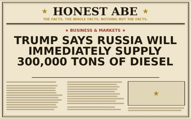 Trump Says Russia Will Immediately Supply 300,000 Tons of Diesel