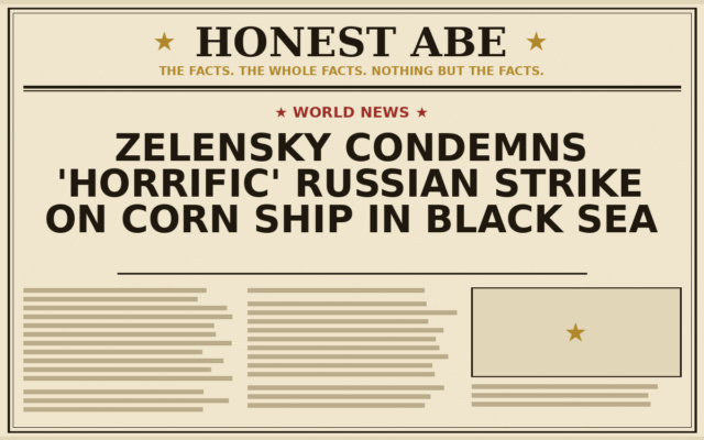 Zelensky Condemns ‘Horrific’ Russian Strike on Corn Ship in Black Sea